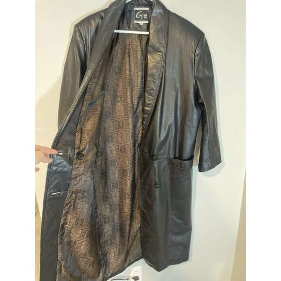 Vintage Global Identity G-III Sz Medium Women’s Black Leather Long Trench Coat - Picture 9 of 13